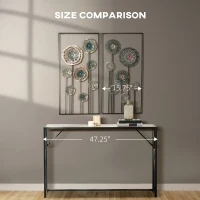 HOMCOM 3D Metal Wall Art Set of 2 Modern Flower Hanging Wall Sculpture Home Decor for Living Room Bedroom Kitchen 16"x32"x2, Blue Silver Gold(m-7)
