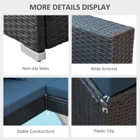 Outsunny 5-Piece Patio Furniture Set with Cushions, Outdoor PE Rattan Wicker Sofa Set, Sectional Furniture with Pillows, Glass Coffee Table for Garden, Backyard, Coffee/Blue(m-6)