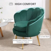 HOMCOM Modern Accent Chair, Velvet-Touch Fabric Leisure Club Chair with Gold Metal Legs for Bedroom, Dark Green(m-5)