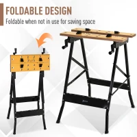 DURHAND Foldable Work Bench w/ 4 Adjustable Clamps, Carpenter Saw Table, MDF Surface, Steel Frame, Portable Work Bench 100kg/220lbs Capacity(m-7)