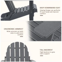 Outsunny 3 Piece Adirondack Chair Set of 2, HDPE Folding Fire Pit Chairs and Patio Side Table, Outdoor Furniture with Slatted Seat, High Backrest, Armrests, Dark Gray(m-5)