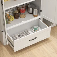 HOMCOM 72" Farmhouse Pantry Cabinet with Adjustable Shelves, Kitchen Pantry Cabinet with 2 Doors, Distressed White(m-9)