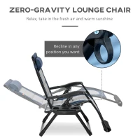 Outsunny Foldable Outdoor Lounge Chair with Footrest, Oversized Padded Zero Gravity Lounge Chair with Headrest, Side Tray, Cup Holders, Armrests for Camping, Lawn, Garden, Blue(m-4)