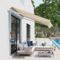 Outsunny 10' x 8' Manual Retractable Awning, Sun Shade Shelter Canopy, with Aluminum Frame and UV Protection for Patio Deck Yard Window Door, Mix Colour(m-9)