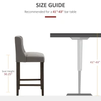 HOMCOM Modern Bar Stools, Tufted Upholstered Barstools, Pub Chairs with Back, Rubber Wood Legs for Kitchen, Dinning Room, Set of 2, Grey(m-7)