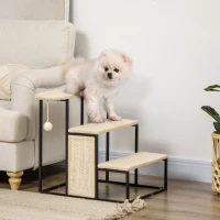 PawHut 20.75" Cat Toy Pet Stairs for High Beds, Cat Stairs for Older Cats and Heavy-Weight Kitties, Pet Steps with Sisal Scratching Post, Cream White(m-2)