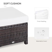 Outsunny 20" Patio Wicker Ottoman, Multipurpose Outdoor PE Rattan Footrest, Additional Seating, Side Table with Soft Cushion, Dark Brown, Cream White(m-6)
