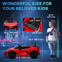 Qaba 12V Kids Electric Car Corvette Licensed w/ Remote Control, Suspension System, Music, Headlight, Slow Start, Red(m-3)