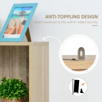 HOMCOM 59" Bookcase, Storage Bookshelf with Cabinets, Drawer and Open Compartments, Freestanding Display Shelves for Home Office, Living Room, Study, Nature Wood(m-7)