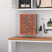 DURHAND Plastic Screw Organizer Storage Cabinet for Garage, 60 Drawers Parts Organizer Desktop or Wall Mount Storage Container for Hardware, Parts, Crafts, Beads, or Tools, Orange(m-1)