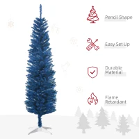 HOMCOM 6ft Pencil Christmas Trees, Skinny Artificial Christmas Tree for Xmas Holiday Decor, Deep Blue(m-4)