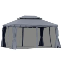 Outsunny 13' x 10' Patio Gazebo, Double Roof Outdoor Gazebo Canopy Shelter with Netting & Curtains, Strong Aluminum Frame, Dark Grey(m-12)