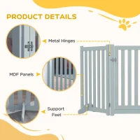 PawHut 3-Panel Foldable Dog Gate with Feet for Medium Dogs and Below, Grey(m-7)