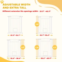 PawHut 30"-41" Extra Wide Walk Through Dog Gate w/ Cat Door, 3-Inch & 5.5-Inch Extension Kits, 37" High(m-4)