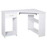 HOMCOM 47" L-Shaped Desk with Keyboard Tray, Computer Corner Desk for Small Space with Shelves, Drawer, CPU Stand, Home Office Writing Table, White(m-2)