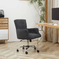 HOMCOM Mid Back Task Chair, Modern Home Office Chair with Tufted Button Design and Padded Armrests, Swivel Computer Desk Chair for Study Living Room Bedroom, Carbon Black(m-10)