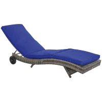 Outsunny Patio Wicker Chaise Lounge Chair, Outdoor PE Rattan Sun lounger with Adjustable Backrest and 2 Wheels, Dark Blue(m-11)