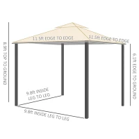Outsunny 11' x 11' Outdoor Canopy Tent Party Gazebo with Double-Tier Roof, Steel Frame, Included Ground Stakes, Beige(m-3)