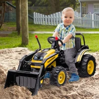 Aosom Kids Tractor 6V Battery Powered Digger Ride On Excavator Music Headlight Moving Forward Backward Yellow(m-8)