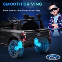 Qaba Ford Ranger Licensed 12V Ride on Car Battery Powered Kids Truck w/ Rear Storage Remote, Spring Suspension, Grey(m-7)