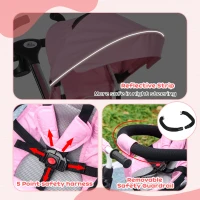Qaba 6 in 1 Toddler Tricycle with Parent Push Handle, Canopy, Storage Baskets, Cupholder, Pink(m-9)
