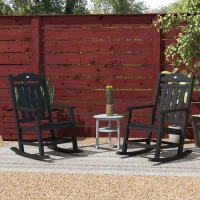 Outsunny 2PCs Outdoor Rocking Chair with Armrests, Fade-Resistant Waterproof HDPE for Indoor & Outdoor, Black(m-10)