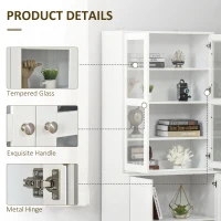 HOMCOM Bookcase Storage Cabinet with Doors, Modern Tall Bookshelf with 2 Adjustable Shelves, Display Unit for Study, Living Room, Home Office, White(m-6)