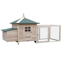 PawHut 77" Wooden Chicken Coop with Nesting Box, Cute Outdoor Hen House with Removable Tray, Ramp Run, for Garden Backyard, Natural(m-1)