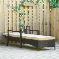 Outsunny Wicker Chaise Lounge, 4 Position Adjustable Backrest and Cushions Outdoor Lounge Chair PE Rattan Sun Lounger for Poolside, Balcony or Garden, Beige(m-7)