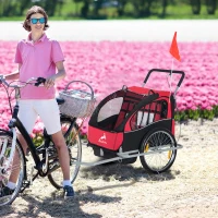 Aosom Child Bike Trailer Kid Bicycle Trailer with Adjustable Handlebar 2-Seater Red(m-8)