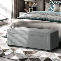 HOMCOM Upholstered Flip Top Storage Bench Fabric Ottoman for Bedroom, Living room, Light Grey(m-8)