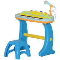 Qaba 37 Key Kids Piano Keyboard with Microphone, Stool, for 3-6 Years, Blue(m-1)