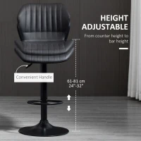 HOMCOM Shell Back Bar Stool Set of 2, PU Leather Adjustable Swivel Barstools with Chrome Base and Footrest for Kitchen Counter, Pub, Black(m-5)