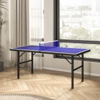 Soozier 5' x 2.5' Mini Ping Pong Table with Professional UV Treated Tabletop, Foldable Table Tennis Table with Adjustable Feet and Net for Outdoor and Indoor, Blue(m-8)