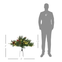 HOMCOM 2 Ft/22 inch 2 Pack Prelit Artificial Christmas Tree Cordless with 69 Branches, Warm White LED Lights, Red Berries, Pine Cones, for Outdoor Entryway, Green(m-3)