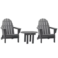 Outsunny 3 Piece Adirondack Chair Set of 2, HDPE Folding Fire Pit Chairs and Patio Side Table, Outdoor Furniture with Slatted Seat, High Backrest, Armrests, Dark Gray(m-11)