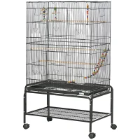PawHut 52" Bird Cage with Rolling Stand, Toys, for Budgies Canaries Black(m-11)