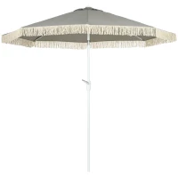 Outsunny 8.7 x 8.7 ft Outdoor Umbrella with Tilt, Vent, Patio Market Table Umbrella Parasol with Fringed Ruffles and Crank, Grey(m-11)