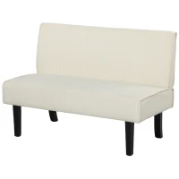 HOMCOM 46.5" Loveseat Couch with USB Ports, Corduroy Love Seat Sofa with Wood Legs for Living Room, Bedroom, Small Space, Cream(m-2)