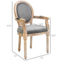 HOMCOM Vintage Dining Chair with Round Back, Thick Sponge Padded Seat and Section Armrest with Wood Frame, Gray(m-3)