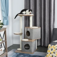 PawHut 44" H Feline Cat Tower Tree House with Sisal Scratching Posts, Soft Relaxing Cushions, & Many Perches/Condos(m-2)