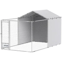 PawHut Galvanized Chain Link Large Outdoor Dog Kennel with Waterproof & UV-Resistant Cover, for M&L Dogs, 13.1' x 7.5' x 7.5'(m-1)