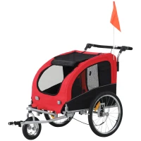 Aosom Elite II Dog Bike Trailer 2-In-1 Pet Stroller Cart Bicycle Wagon Cargo Carrier Attachment for Travel with Suspension and Storage Pockets, Red(m-11)