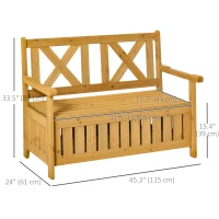 Outsunny Wooden Outdoor Storage Bench 2-Person Patio Bench with Louvered Side Panels and X-Shape Back for Garden, Patio, Yellow(m-3)