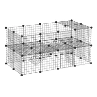 PawHut 40 Pcs Small Animal Cage Bunny Hutch Portable Metal Wire with Ramps for Kitten Chinchilla, Black(m-2)