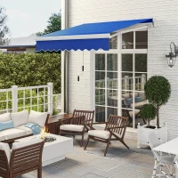 Outsunny 8'x7' Patio Awning Manual Retractable Sun Shade Outdoor Deck Canopy Shelter, Blue(m-1)