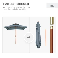Outsunny 10x10ft Garden Market Parasol Wood Square Patio Umbrella Sunshade Canopy with 2 Pulley Pagoda Style Dark Grey(m-7)