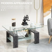 HOMCOM Rectangle Glass Coffee Table, 2-Tier Center Table with Tempered Glass Top and Storage Shelf for Living Room, Grey(m-4)