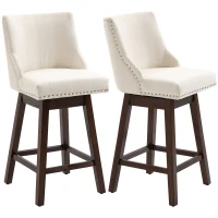 HOMCOM 28" Swivel Bar Height Bar Stools Set of 2, Armless PU Leather Upholstered Barstools Chairs with Nailhead Trim and Wood Legs, Cream White(m-11)
