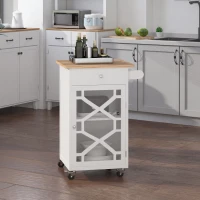 HOMCOM Kitchen Cart on Wheels, Rolling Kitchen Island with Drawer, Glass Door, Towel Rack and Adjustable Shelf, White(m-8)